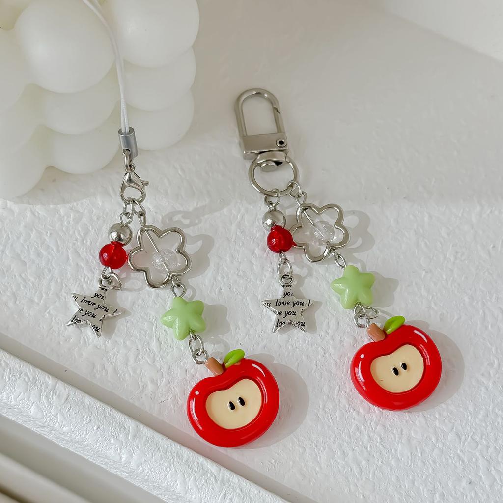 Eleganter Handy-Anhänger Lanyard Bunte Frucht Perlen Schlüsselanhänger Stilvoller Schlüsselring Modischer Taschen-Handtaschen-Anhänger für Frauen Mädchen