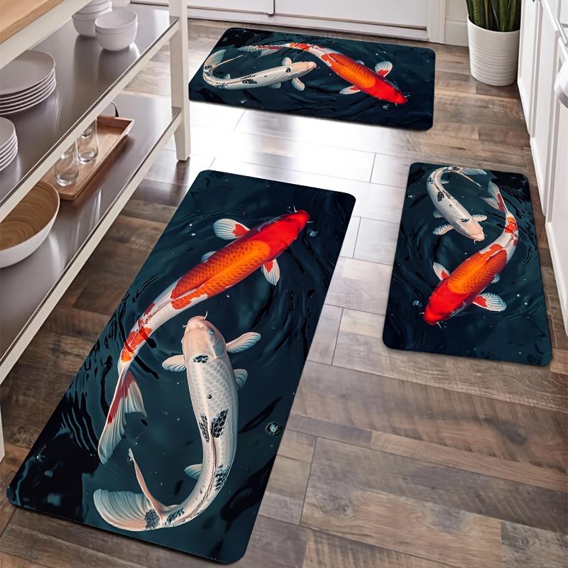 1 Stück Anti-Ermüdungs-Küchenteppiche, Fischdruck Wasserdicht Rutschfest Dick Gepolsterte Küchenmatte Hochbelastbare Komfort-Stehmatte für Küche