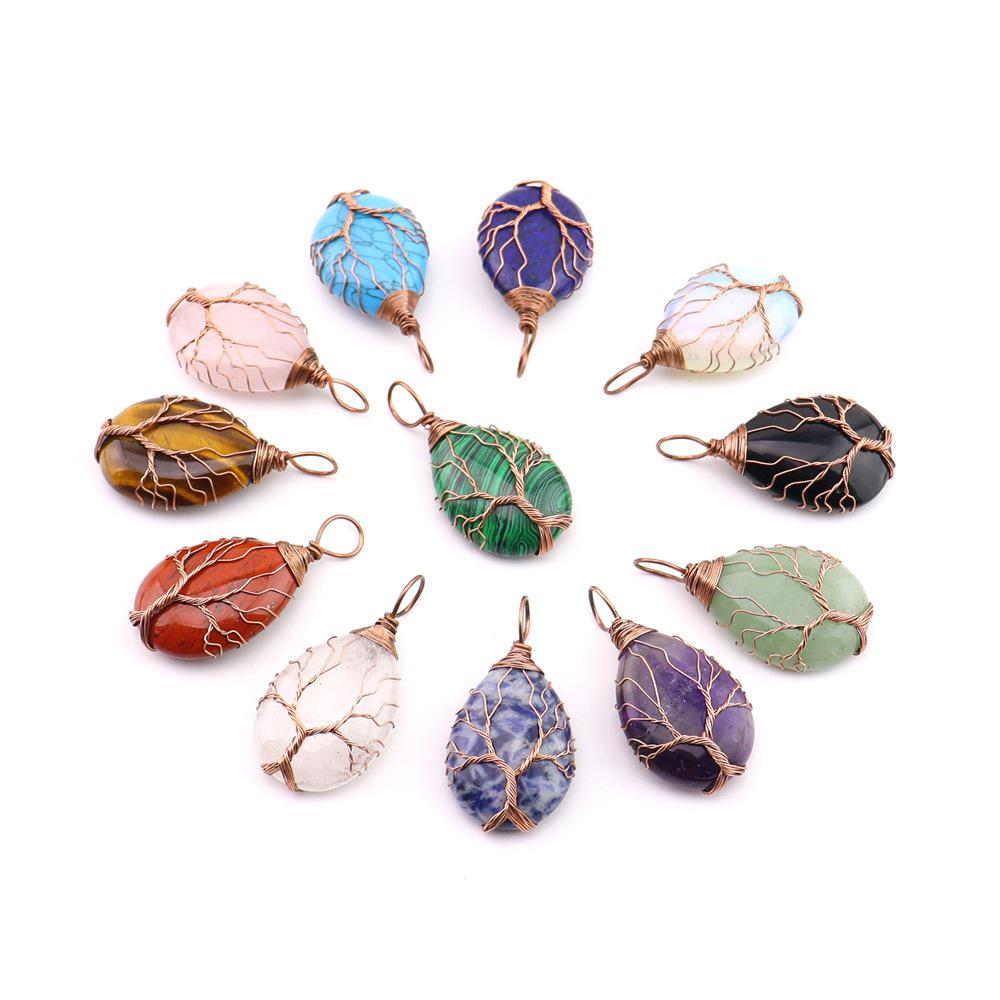 Natural Agate Crystal Tree of Life Pendant Necklace