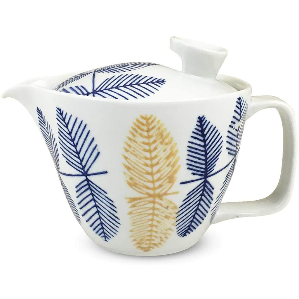 Hasami Ware Made in 240ml Serves 1 to with Tea Blue Leaf Microwave and Dishwasher Safe J-kitchens Teapot, Japan, Large, 2, Strainer, Pattern,