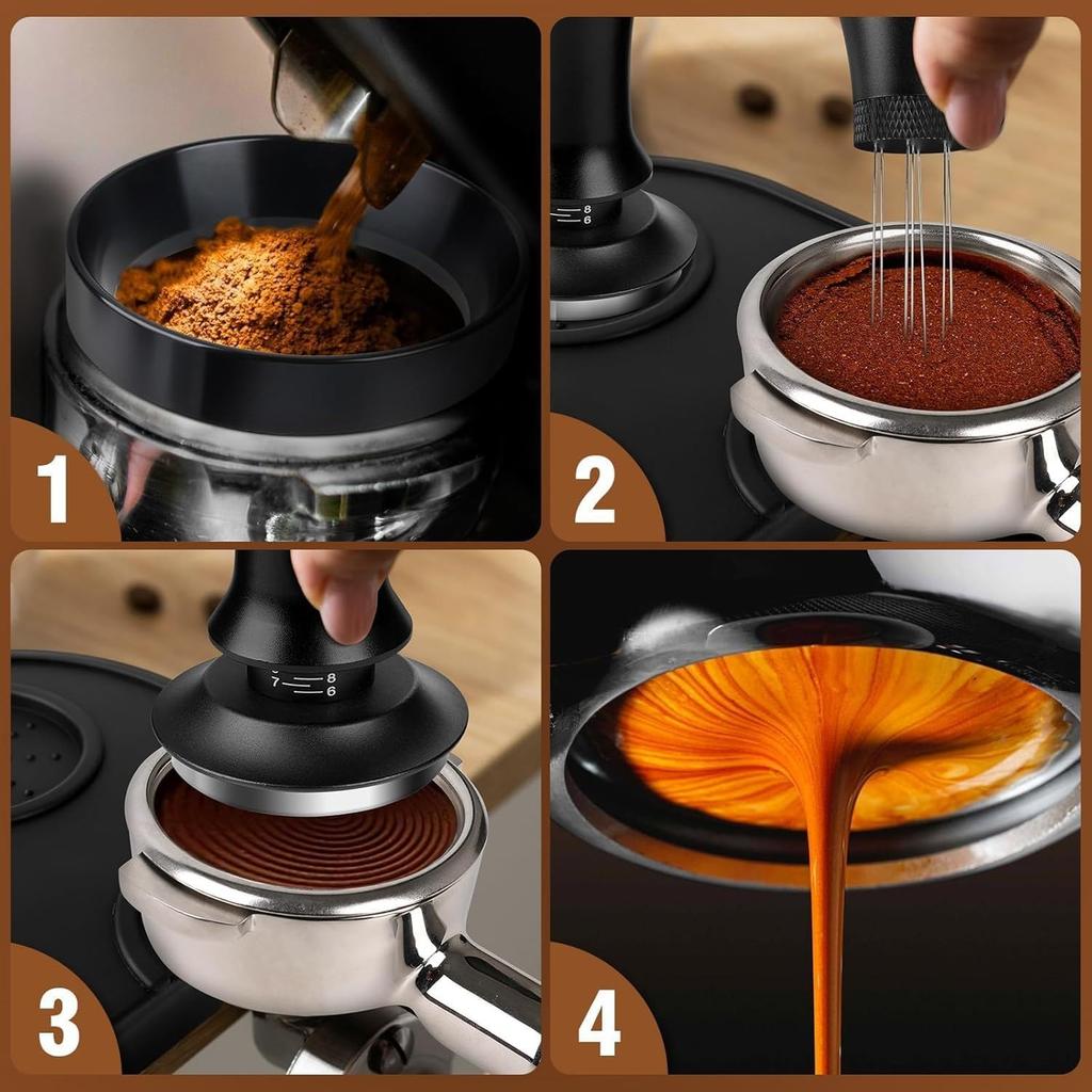 7Pcs Coffee Tamper Set, Coffee Machine Accessories Set, Milk Frothing Pitcher 12oz/350ml with 51mm Espresso Tamper Set, WDT Tool, Coffee Stirrer
