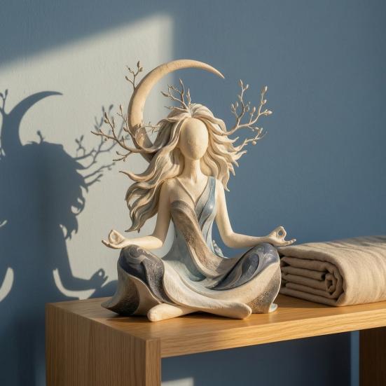 Accenti Minimalisti per Interni Statua in Resina Dea della Luna Meditazione, Statuetta Yoga Zen, Elegante Ornamento Unico in Argilla per Scrivania per la Casa