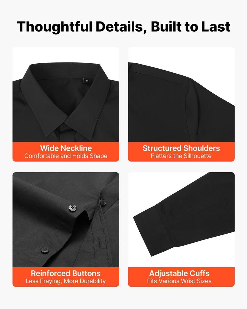 Men's Button Up Shirt, Mens Long Sleeve Wrinkle-free Button Down Dress Shirts, Slim Fit Soft Stretch Fabric for Business Casual or Formal, Work,