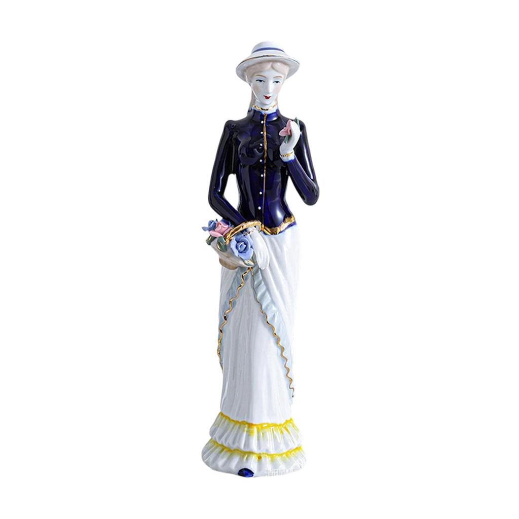 Ceramic Girl Statue Porcelain Table Centerpiece Lady Figurine Girl Statue Sculpture for Shelf Office Cabinet Fireplace Bedroom