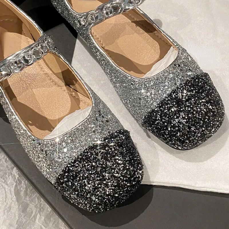 Fashion Luxury Designer Women Mary Jane Shoes Elegant Pearl Shiny Square Toe Footwear Large Size 2025 Spring Low Heels Ladies Pumps