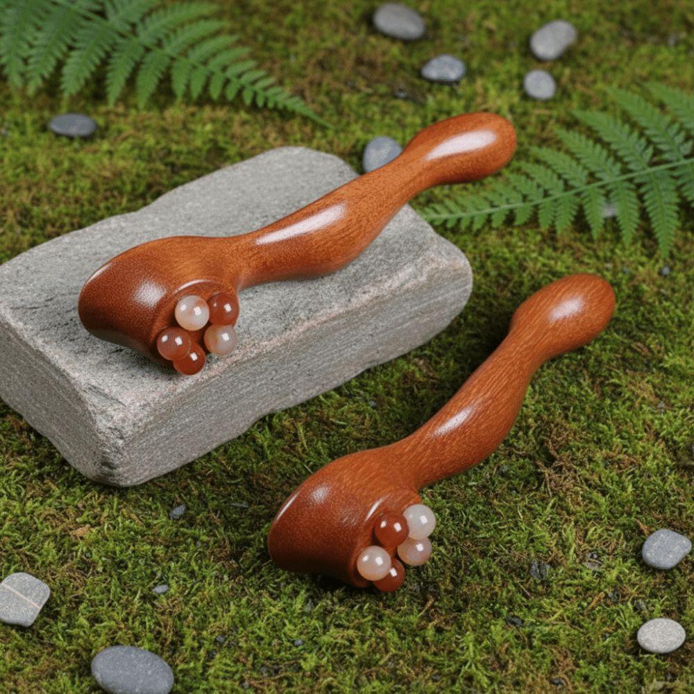 Ruyi Gua Sha Massage Tool Sandalwood Handle Manual Massager Eye Massage Stick  Muscle Ache Relief