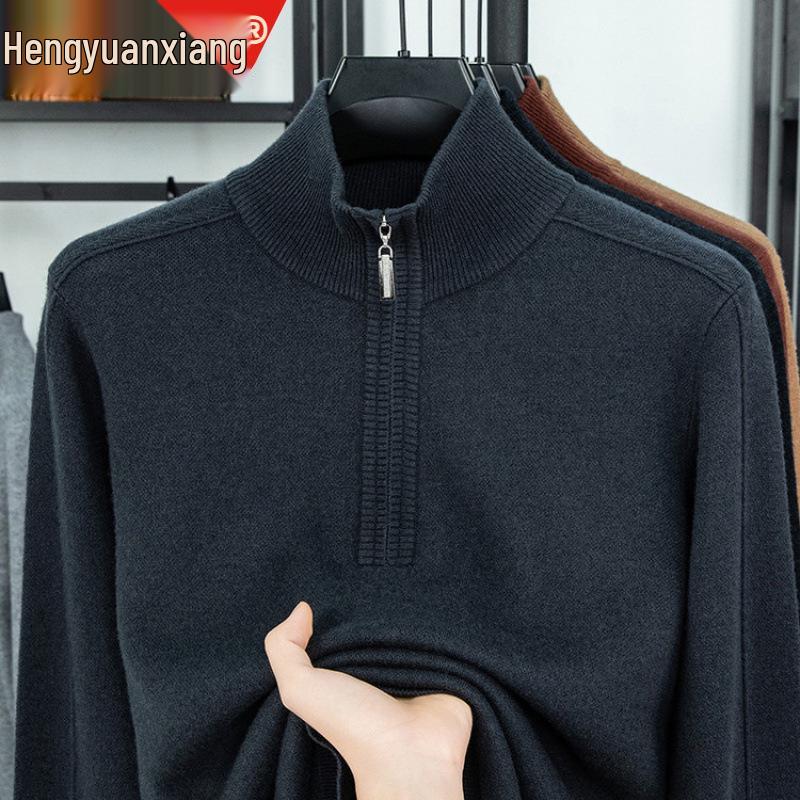 510g Semi-Worsted Thick 100% Wool Half-Zip Stand Collar Men's Sweater for Autumn 2025
