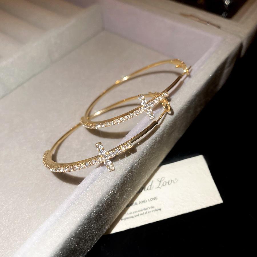 Gold French Simple Round Plain Ring Earrings Light Luxury Earrings Hong Kong Style Earrings