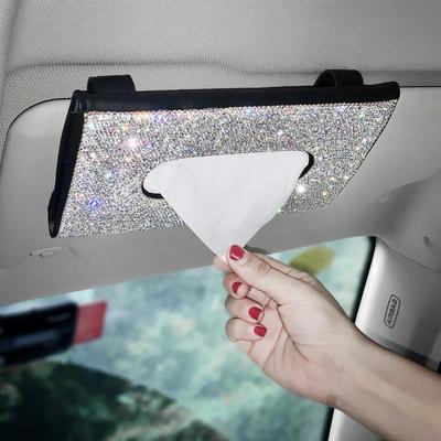 Auto Sonnenblende Taschentuchbox Halter Bling Kristalle Abdeckung Hülle Clip PU Leder Rücksitz Taschentuchbox Autozubehör für