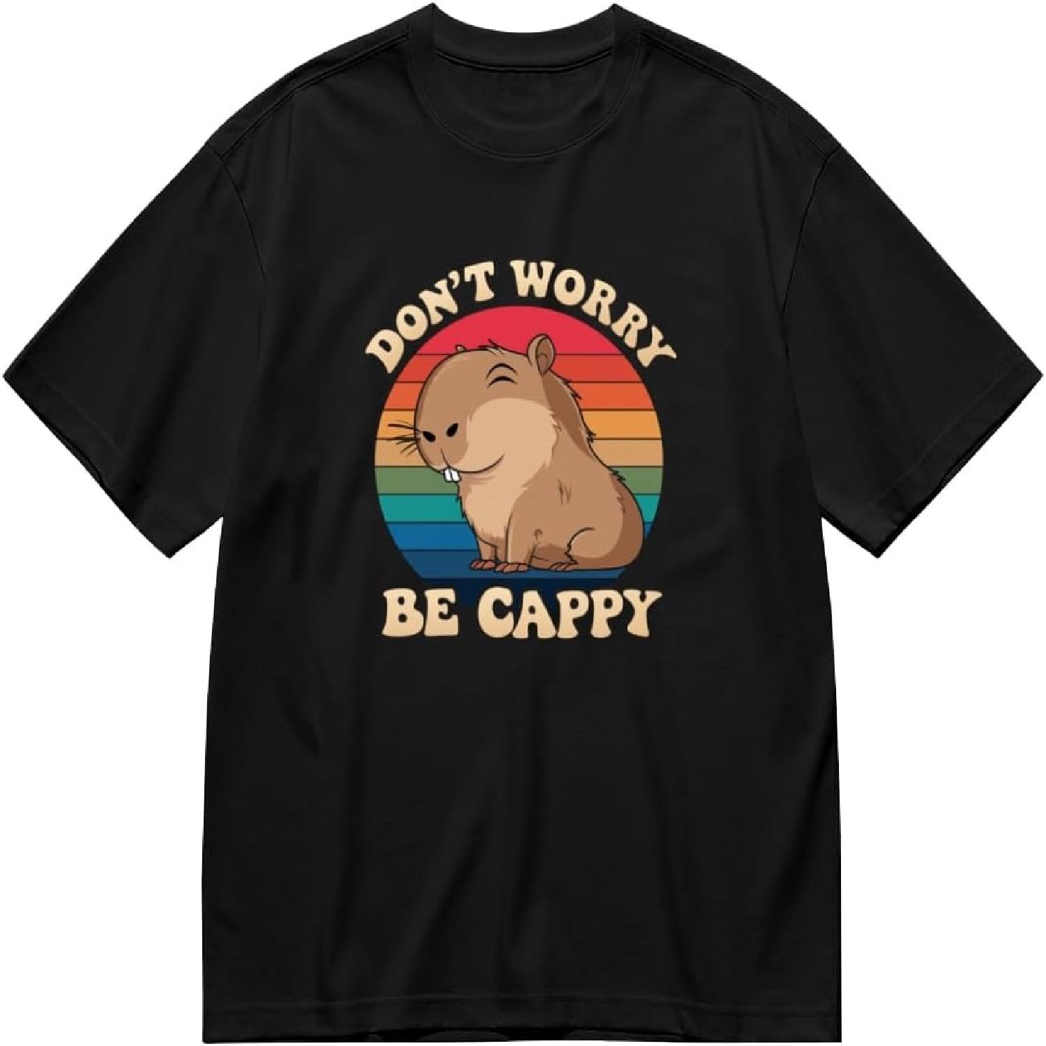 Retro Rodent Capybara Dont Be Worry Be Cappy Funny Saying Graphic Unisex T-Shirt for Men or Women S