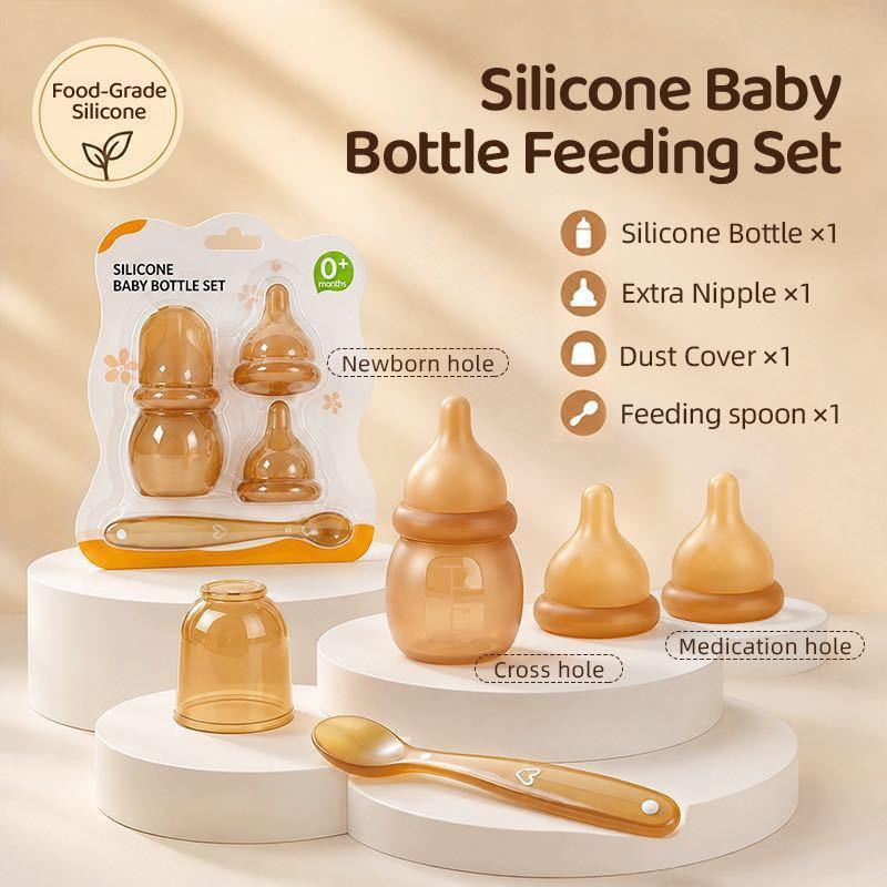 Ny Silikon Mini Babyflaska 60 ml Anti-Kolik Matningsflaska Bred Hals Mjölklagringsflaska För Nyfödd Baby