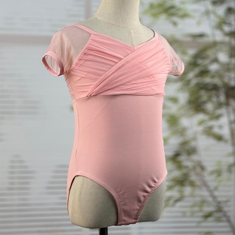 Girls' Summer Mesh Ballet Dancewear - Short Sleeve Patchwork Costume