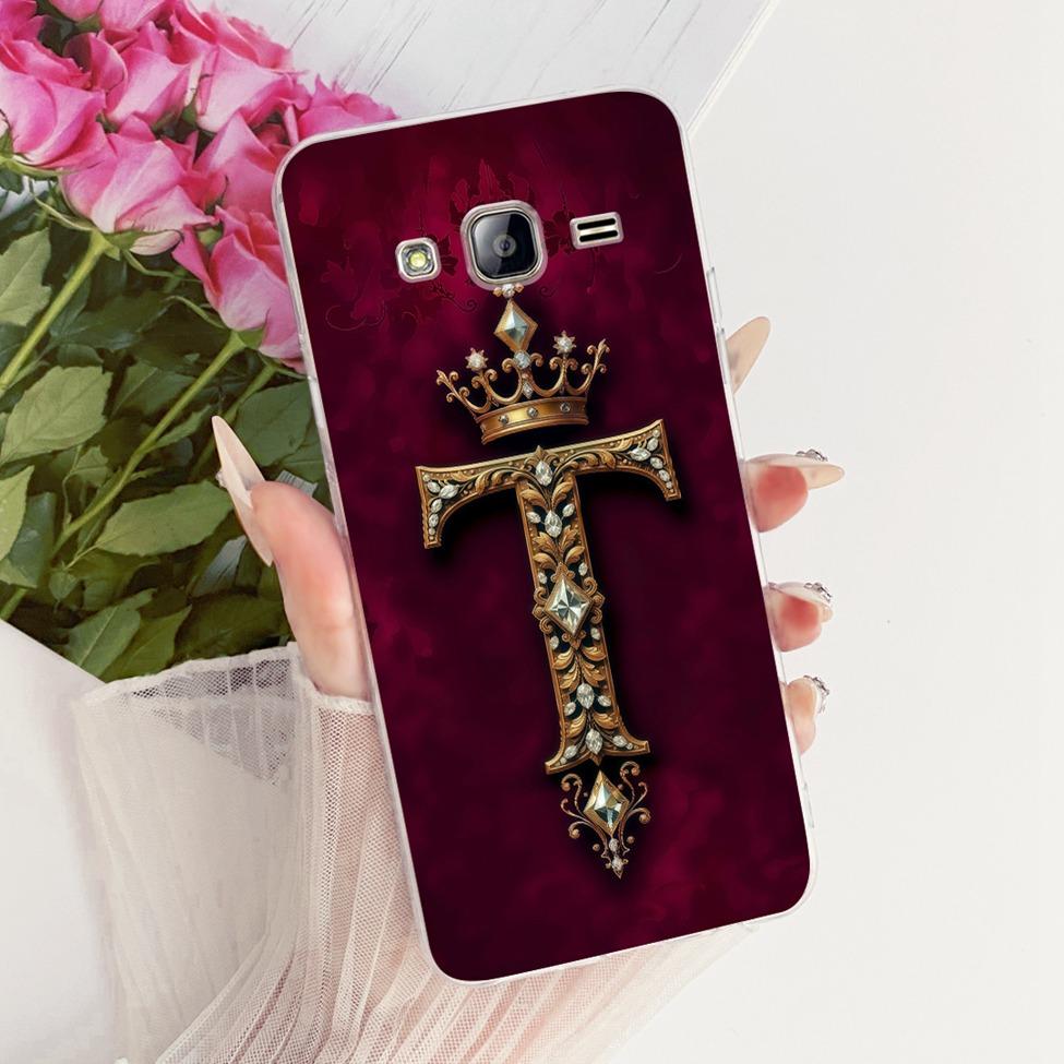 Transparent For Samsung J3 2016 SM-J320H SM-J3109 Cover For Samsung Galaxy J3 2016 Case Luxury Crown A-Z Letters 2D Flat Pattern