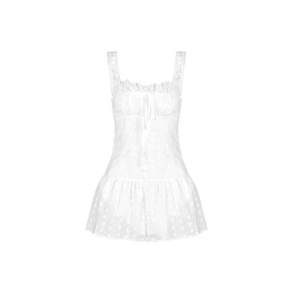 French white lace-up suspender dress women's summer waist slim skirt small sweet wind a word short skirt