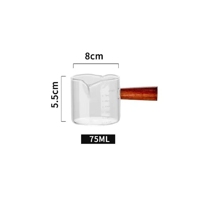 75ML Espresso Measuring Cup Wooden Handle Cup with Scale High Borosilicate Double Mouth Milk Latte Coffee Measure Mug Glass