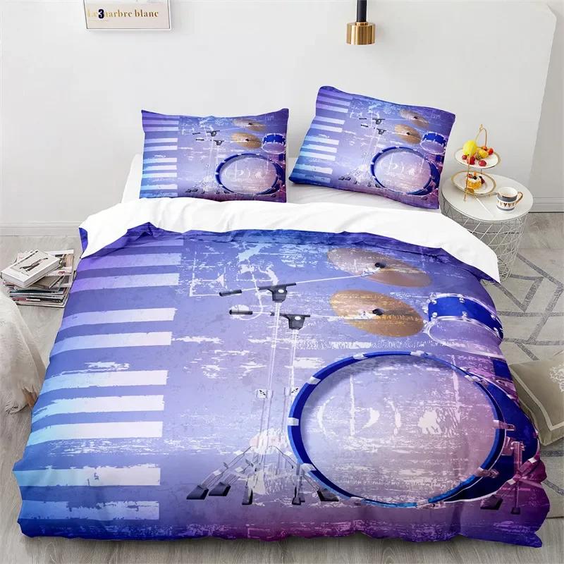 Comforter 3D Drum Kit Queen Microfiber Rock Music Theme Classic Musical Instrument Comforter Hip Hop Grunge Bedding Set