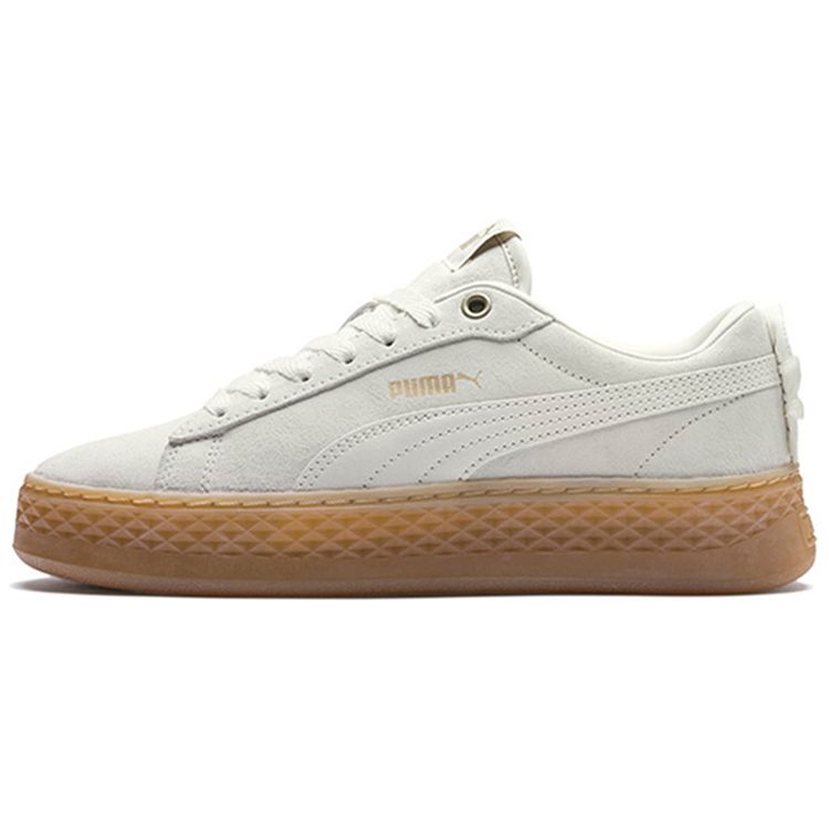 Puma Smash Platform Frill Casual Durable Lightweight Low-Top Sneakers Women Sneakers White Brown 366928-04