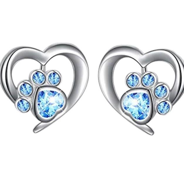 Spot Love Cat Paw Small Stud Earrings Creative Dog Footprint Zircon Earrings Girls Jewelry