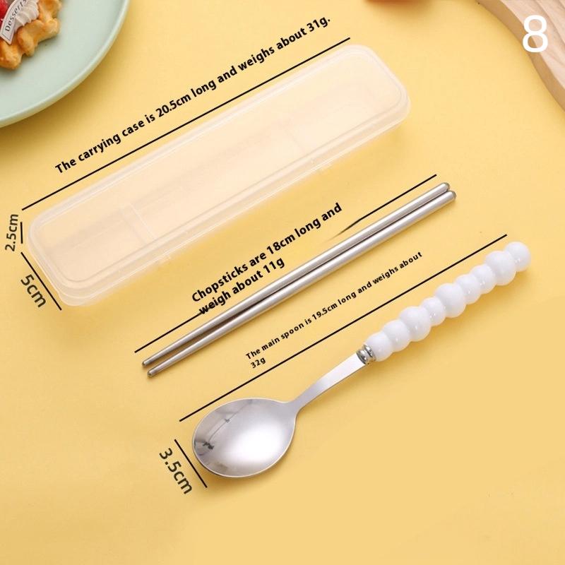 Stainless Steel Portable Student Tableware Outdoor Travel Lunch Box Spoon Fork Chopsticks Set With Storage Case Adult Gift