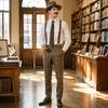 1920s Vintage Men Accessories Set Fedora Hat Suspenders Bow Tie Pocket Watch Smoking Pipe Mustache Stickers for Party Costume