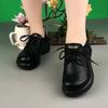 Single shoes women's round head lace-up muffin platform leather shoes autumn new casual versatile comfortable soft-soled shoes