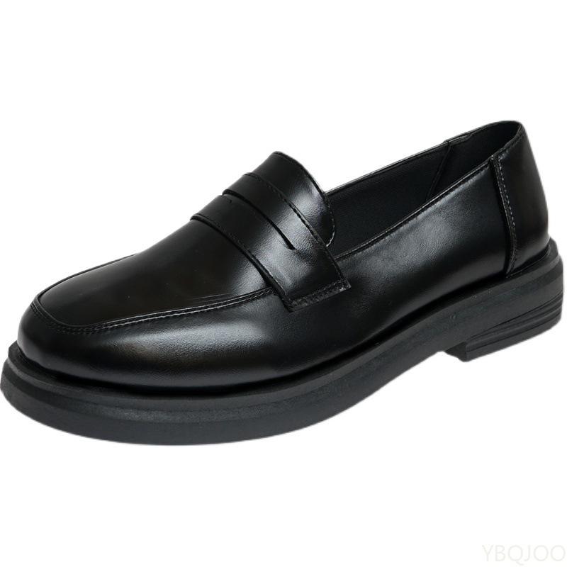 Fashion One foot round toe small leather shoes spring autumn new retro shoes fashionable comfortable simple women's single shoes