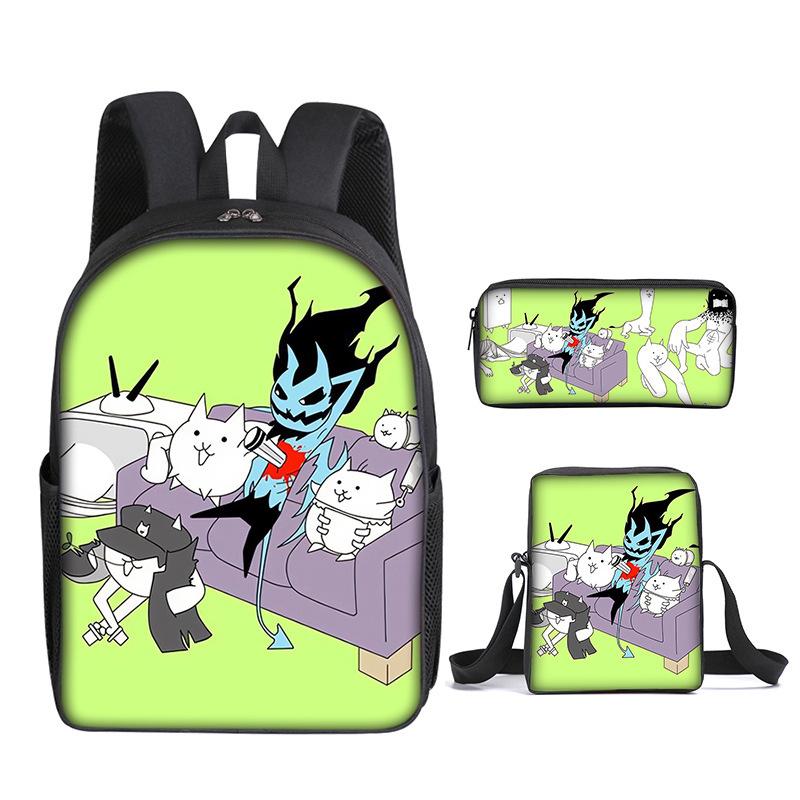 The Battle Cats Rucksack Dreiteiliges Set für Kindergartenkinder, Rucksack mit großem Fassungsvermögen, Umhängetasche, Federmäppchen