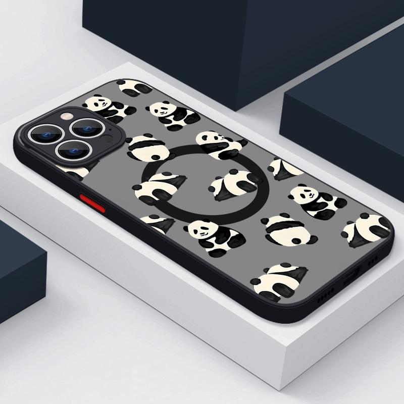 Magnetic For Magsafe Cartoon Panda Case For iPhone 16 Pro Max Funda iPhone 15 Pro Max 11 12 13 14 16e 17 Air Matte Back Cover