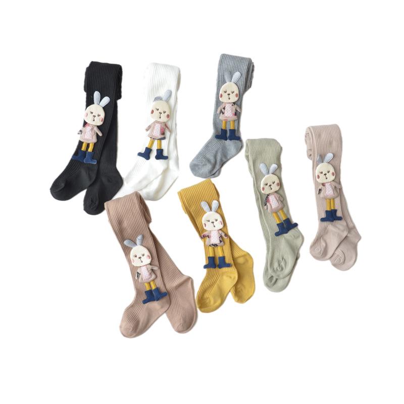 Spring & Autumn Girls' Cartoon Rabbit Knit Leggings - Breathable, Footed Tights