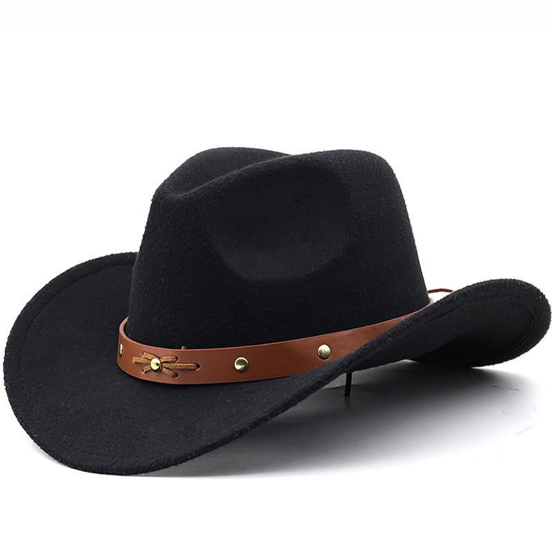 New woolen hat, western cowboy gift hat, brown belt, men's and women's couple hat, crimped hat