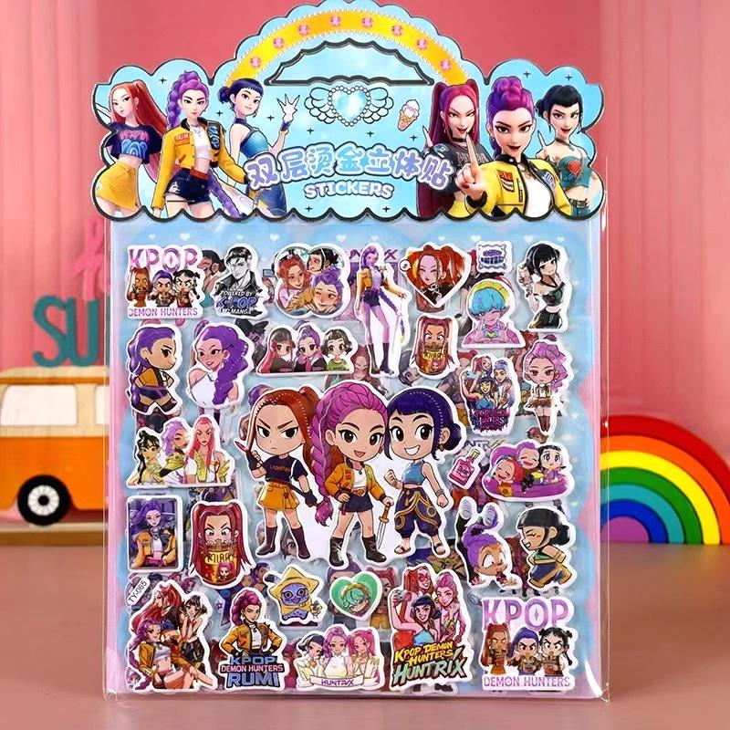 2025 @ 1PCS Kpop Demon Hunters Stickers for Kids Waterproof DIY Bike Laptop Laptop Refrigerator  Double Layered 3D Sticker Gift