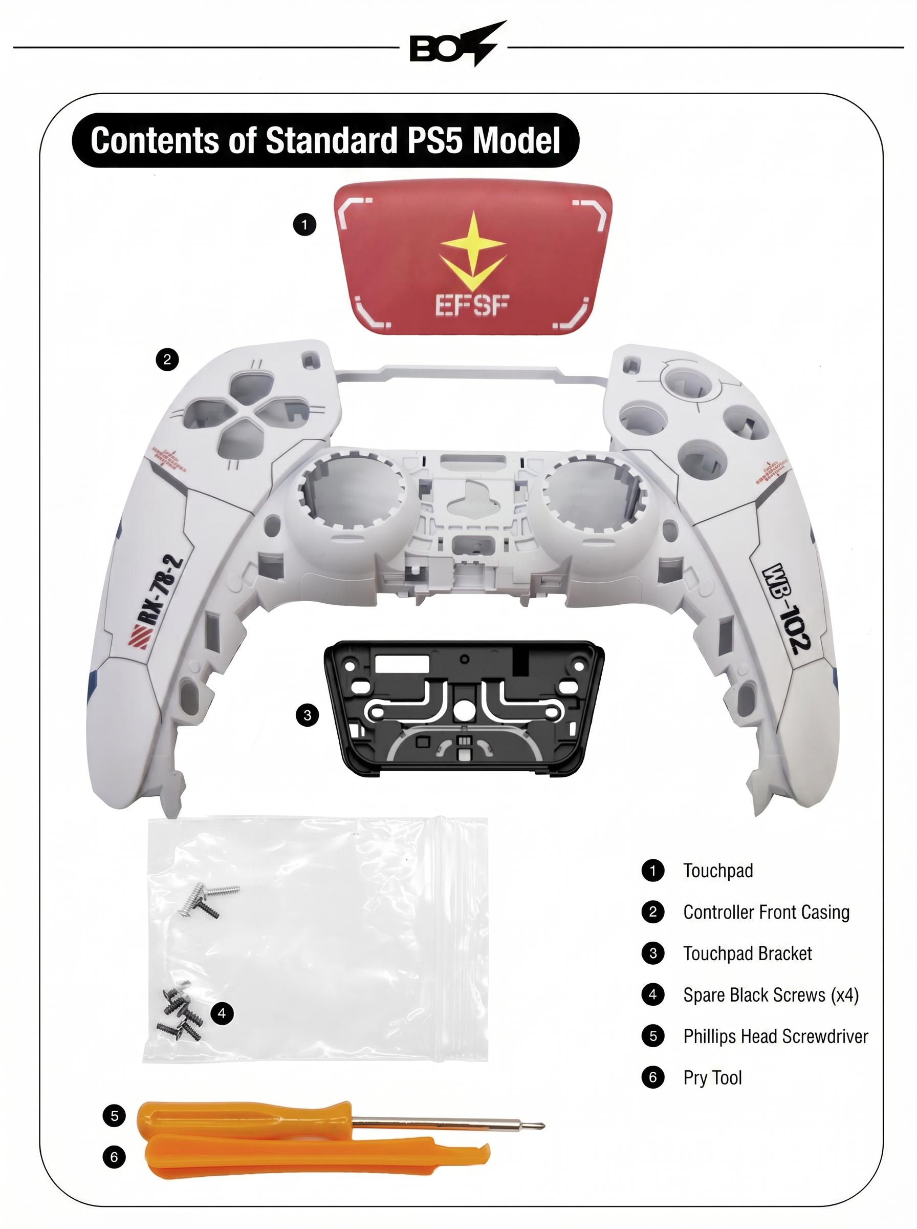 Pour Coque de Manette PS5, Façade Personnalisée Style Mecha avec Pavé Tactile pour DualSense, Remplacement pour BDM-10/020/030/040/050 rouge