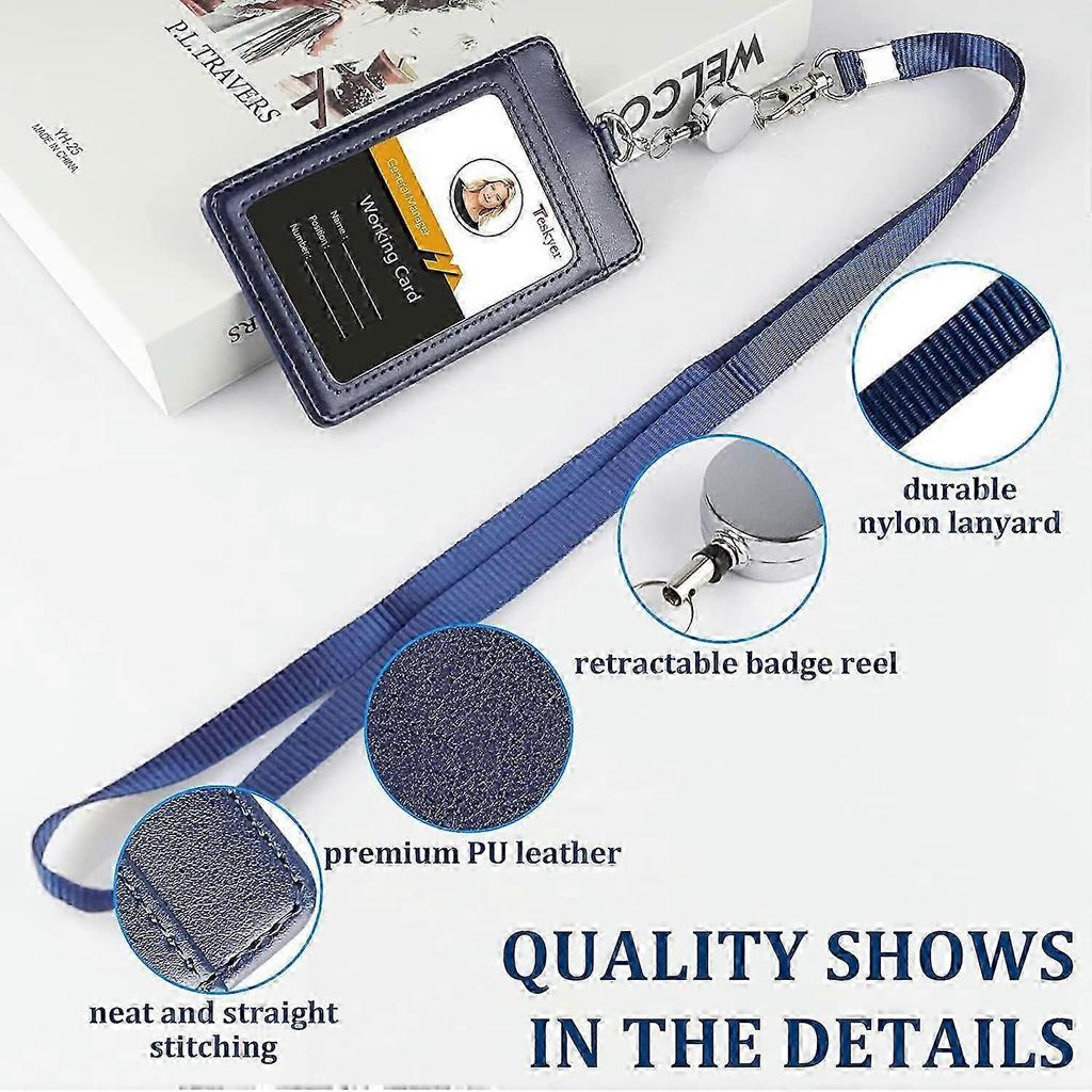 Business Card Holder with Retractable Lanyard, Badge Holder with Clear Window, Holds 2 Cards