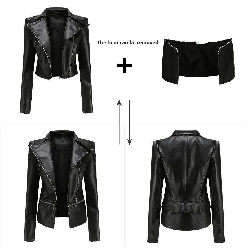 Women's New Leather Jacket Women's Hem Removable Spring and Autumn Coat Women's Fashion Casual Jacket