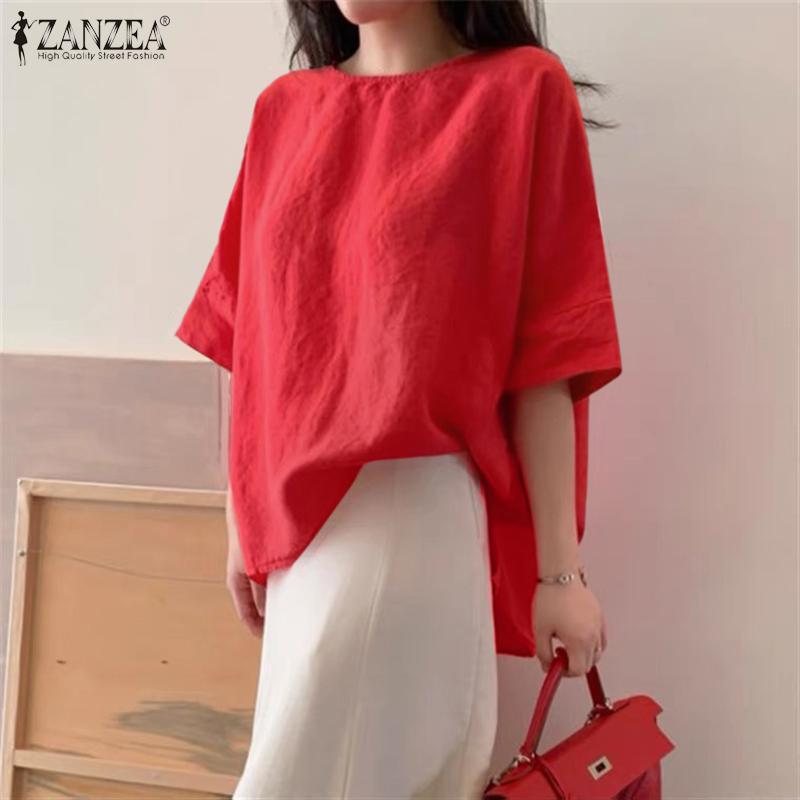 

ZANZEA Женщины O-образный вырез Короткий рукав Футболка Сплошной цвет Свободный Лето Повседневные хлопковые топы
