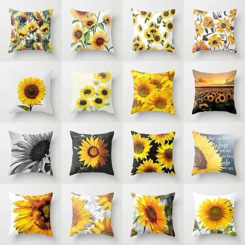Housse de coussin tournesol jaune Peau de pêche Housse de coussin décorative fleurs champêtres Canapé Salon Décoration de maison Housse de coussin décorative 40X40