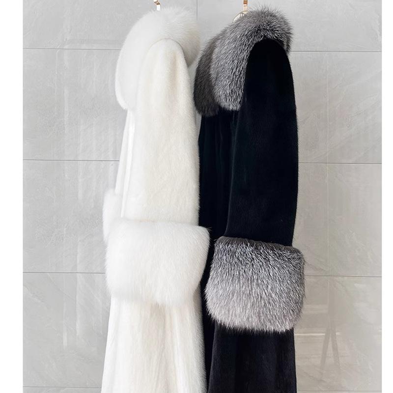 Women's Faux Fox Collar Long Velvet Mink Coat Women's Mink Fur Coat Casual Warmth