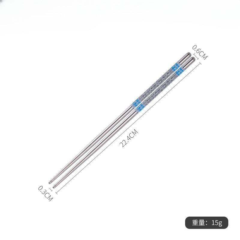 Stainless Steel Chopsticks Non-slip Household Hotel Canteen Full Round Chopsticks Laser Logo Stainless Steel Metal Chopsticks