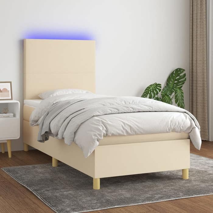 VidaXL Slat Bed Base with Mattress and LEDs, Upholstered Bed, Single Bed, Adult Bed for Interior Bedroom, 3135250