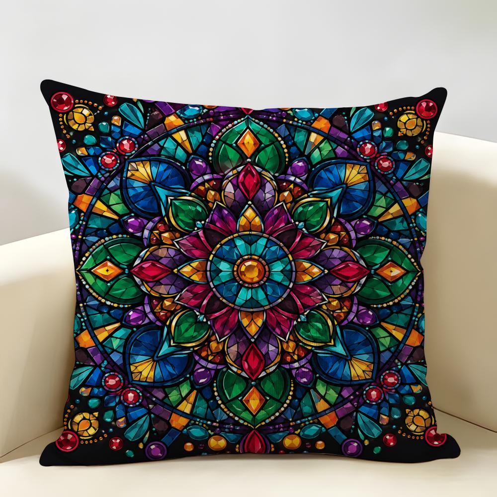 Darkcolored Mandala Floral Pattern Cushion Cover Durable Hypoallergenic Organic Linen Short Pillow Cover Washable