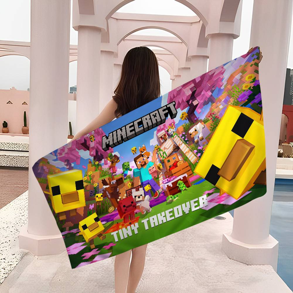 Retro Game M-Minecraft Beach Towel Colorful Bath Towels for Girl Microfiber Quick Dry Custom Sand Free Beach Yoga Spa Gym Pool