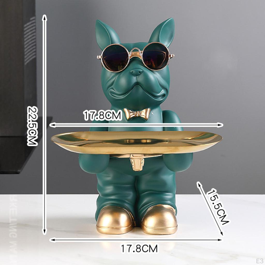 Dog Sculpture Figurine with Tray Desk Organizer Resin Statue for Living Room Table Decoration