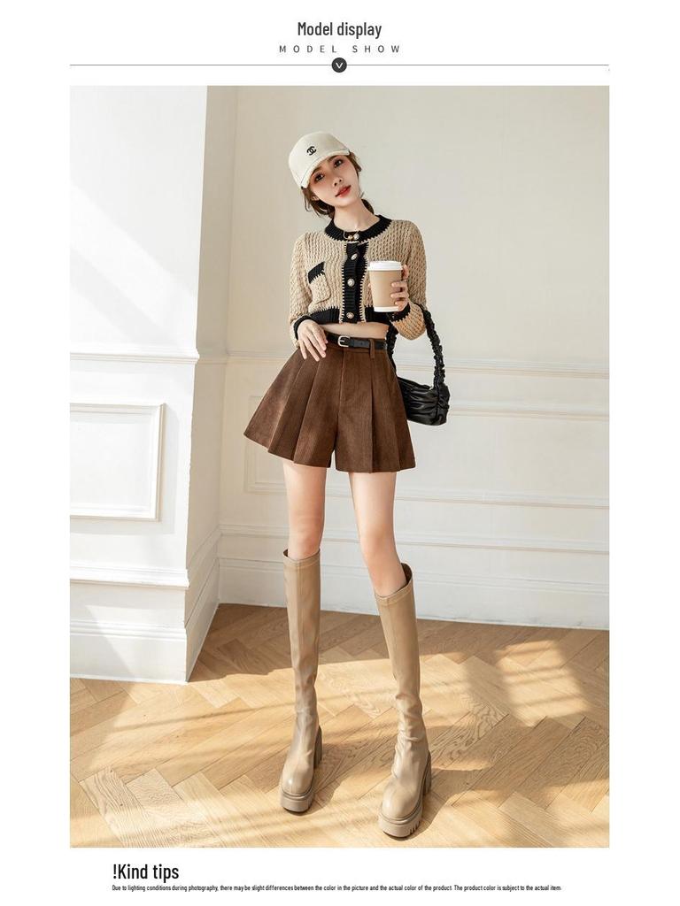 Women's High Waist Corduroy A-line Wide Leg Shorts - Autumn/Winter 2025 Collection