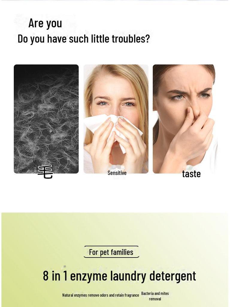 Detergent do prania usuwający sierść zwierząt: Czyści Ubrania Zwierząt Domowych, Usuwa Sierść Kota i Psa, Dezodoryzuje i Eliminuje Roztocza.