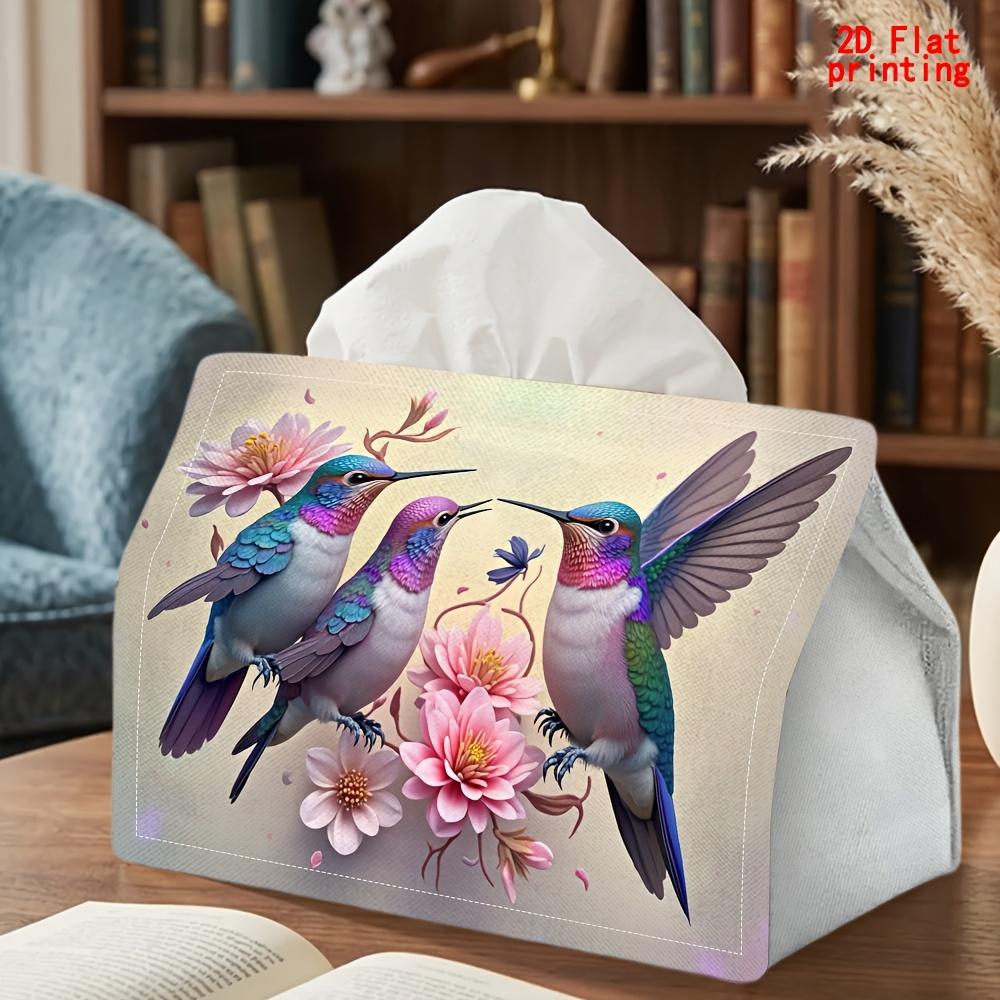 2D Flat 1pc, Tissue Box. Hummingbird Floral Pattern Napkin Dispenser, Reusable, Daily Desktop Tissue Organizer, Suitable for Kitchen Living Room Bedro