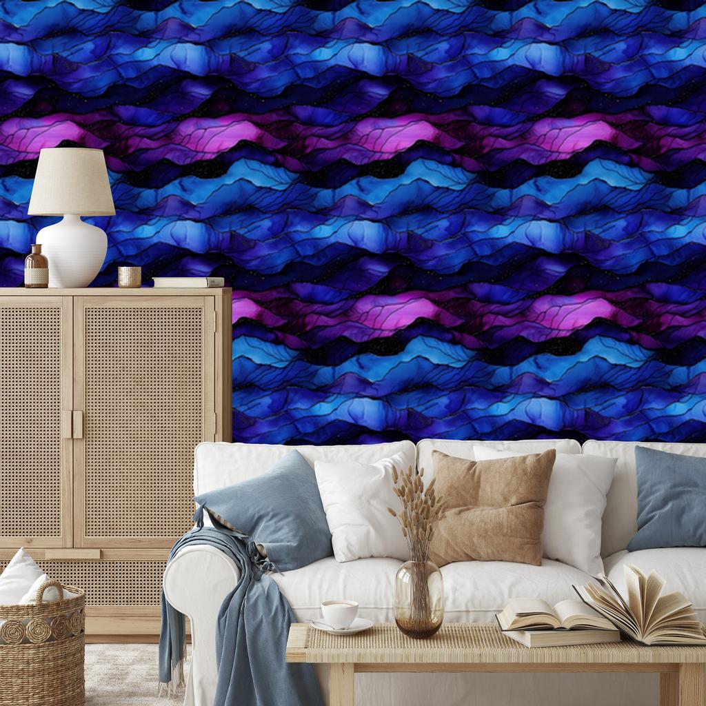 Wallpaper Ink blue, navy blue, black and purple 50x1000