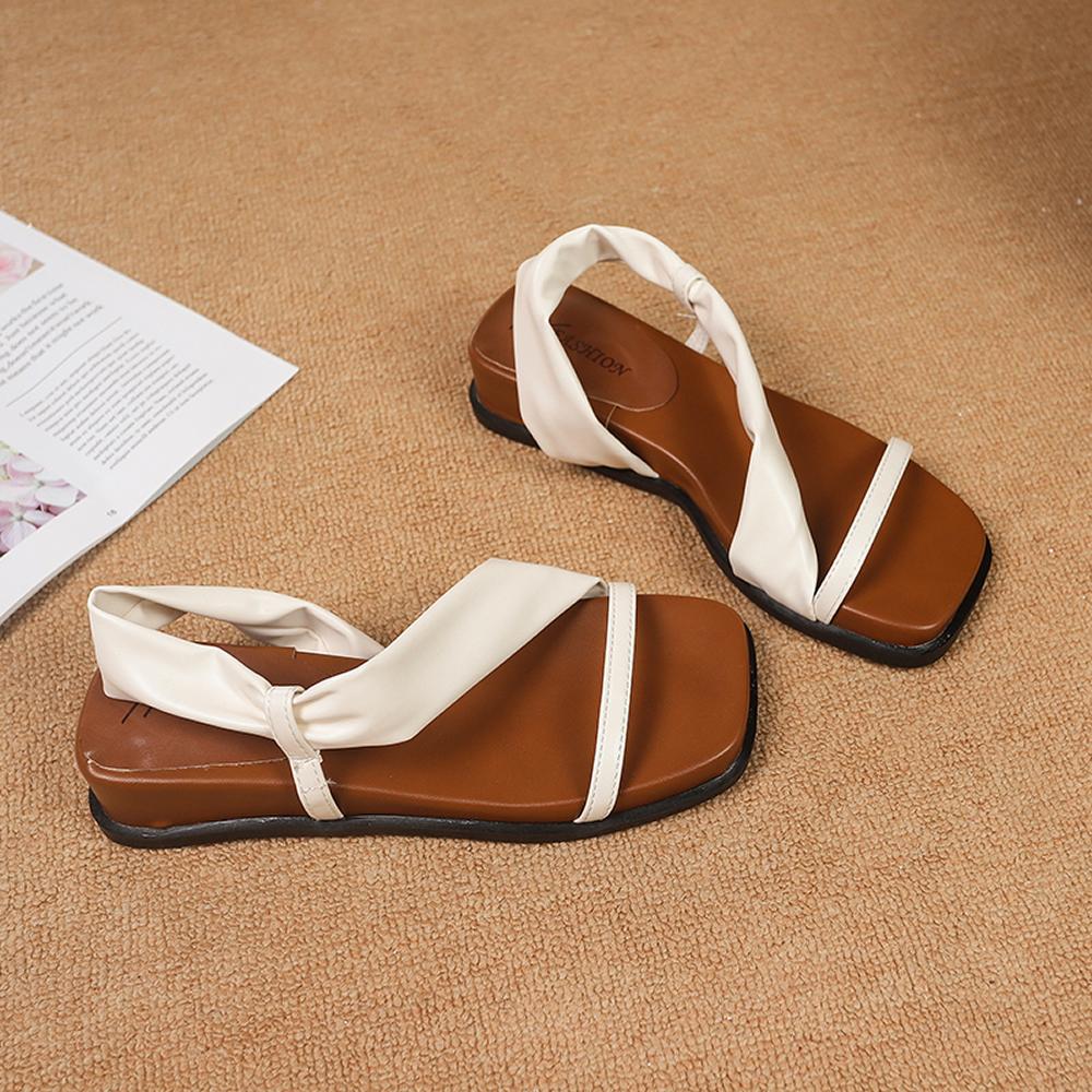 Women's Summer Thick Bottom Slip-On Shoes Outdoor Wear French Style Beautiful Sandals Match Skirts Evening Slope Heel Open-Toe