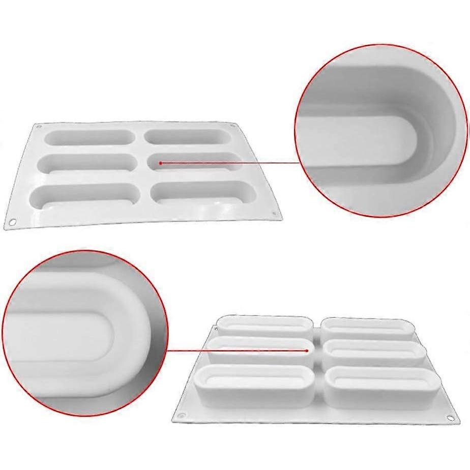 Eclair Silicone Mold for Baking Mousse Cake, French Dessert, Pastry, Chocolate, Ice Cream, Cake Decoration Mold, 3D Concave Eclair Shape (6-Cavity)