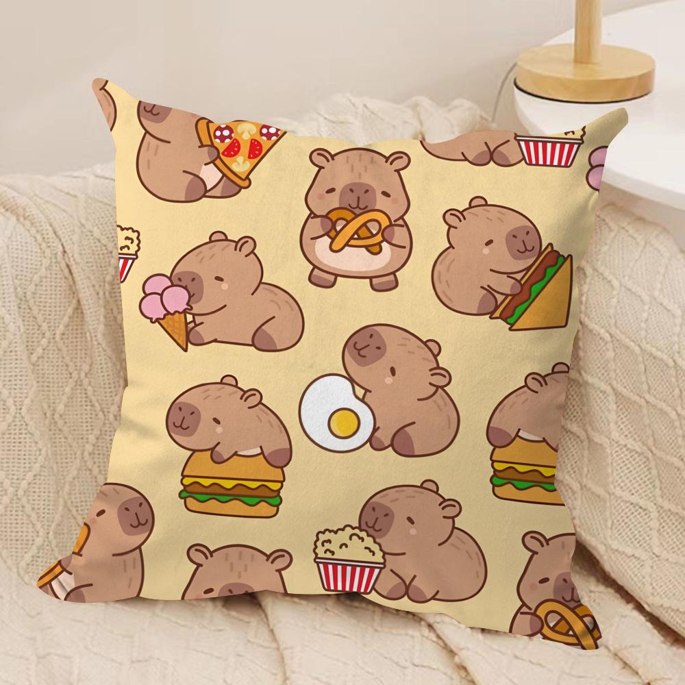 Capybara Cartoon Cute Cushion Cover Silky Short Plush Invisible Zipper Dustproof Sofa Pillow Case for Home Decor