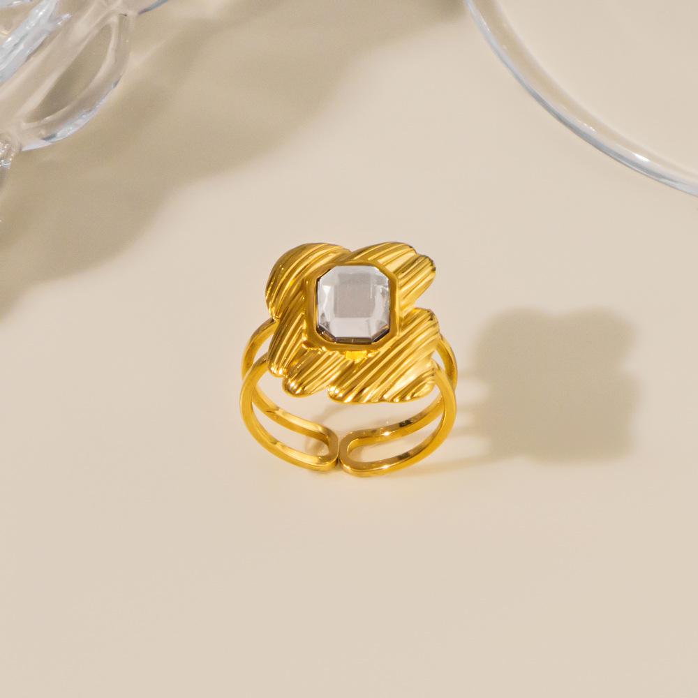 Elegante Anello Geometrico Irregolare in Acciaio Inossidabile con Zirconi per Donna